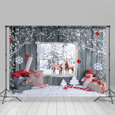 Lofaris Snowy Winter House With Deer Merry Christmas Backdrop