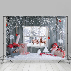 Lofaris Snowy Winter House With Deer Merry Christmas Backdrop