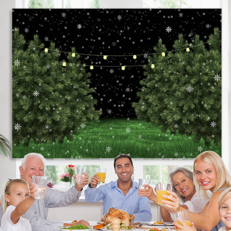 Lofaris Snowy Winter Nights Green Pine Trees Backdrop