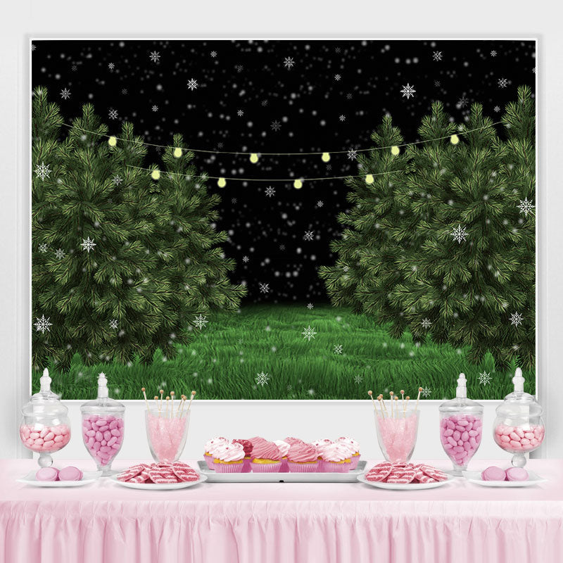Lofaris Snowy Winter Nights Green Pine Trees Backdrop
