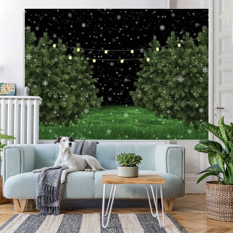 Lofaris Snowy Winter Nights Green Pine Trees Backdrop