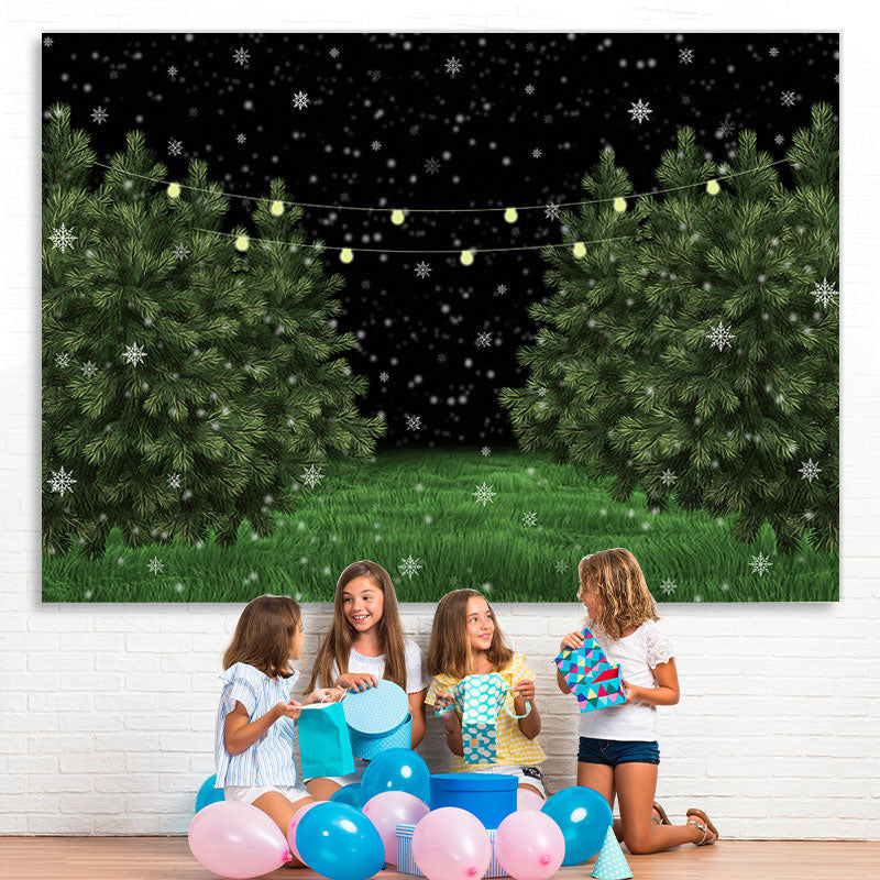 Lofaris Snowy Winter Nights Green Pine Trees Backdrop