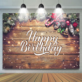 Lofaris Snowy Wooden Christmas Theme Happy Birthday Backdrop