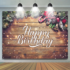 Lofaris Snowy Wooden Christmas Theme Happy Birthday Backdrop