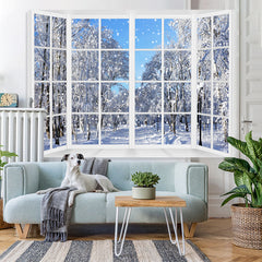 Lofaris Snowy World With White Trees Outside Window Backdrop