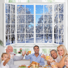 Lofaris Snowy World With White Trees Outside Window Backdrop