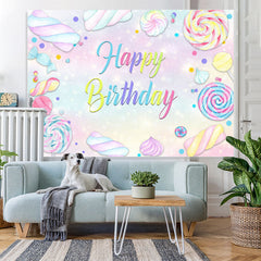 Lofaris Soft Colorful Candy Themed Happy Birthday Backdrop