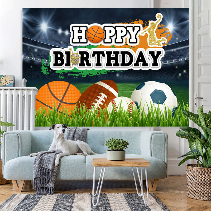 Lofaris Sport Balls On The Field Happy Birthday Backdrop For Boy
