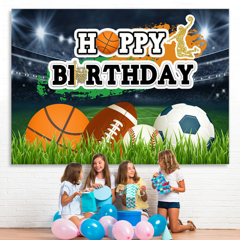 Lofaris Sport Balls On The Field Happy Birthday Backdrop For Boy