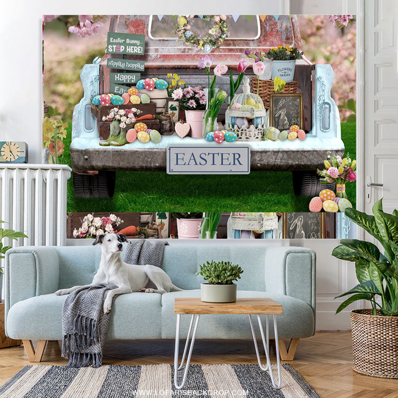 Lofaris Spring Easter Backdrop For Car Full of Colorful Eggs