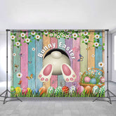Lofaris Spring Easter Theme Rabbit Colorful Eggs Floral Backdrop