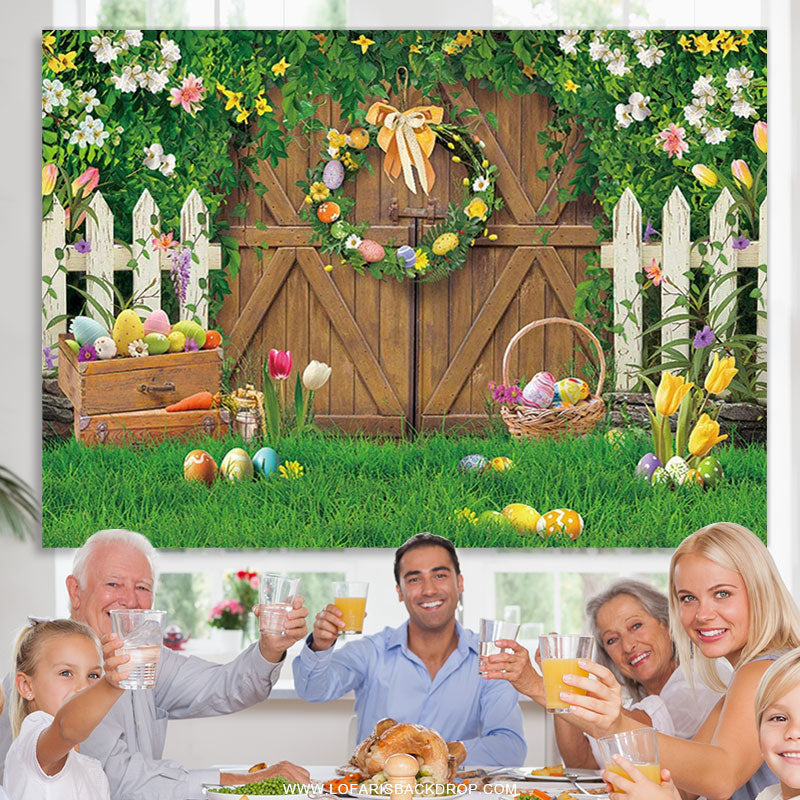 Lofaris Spring Flowers Easter Eggs Green Glass Party Backdrop