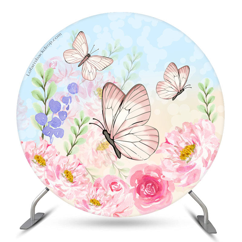 Lofaris Spring Pink Butterfly Themed Round Party Backdrop Kit