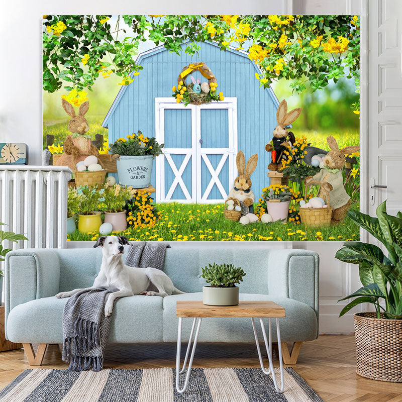 Lofaris Spring Plants With Blue House Happy Easter Backdrop