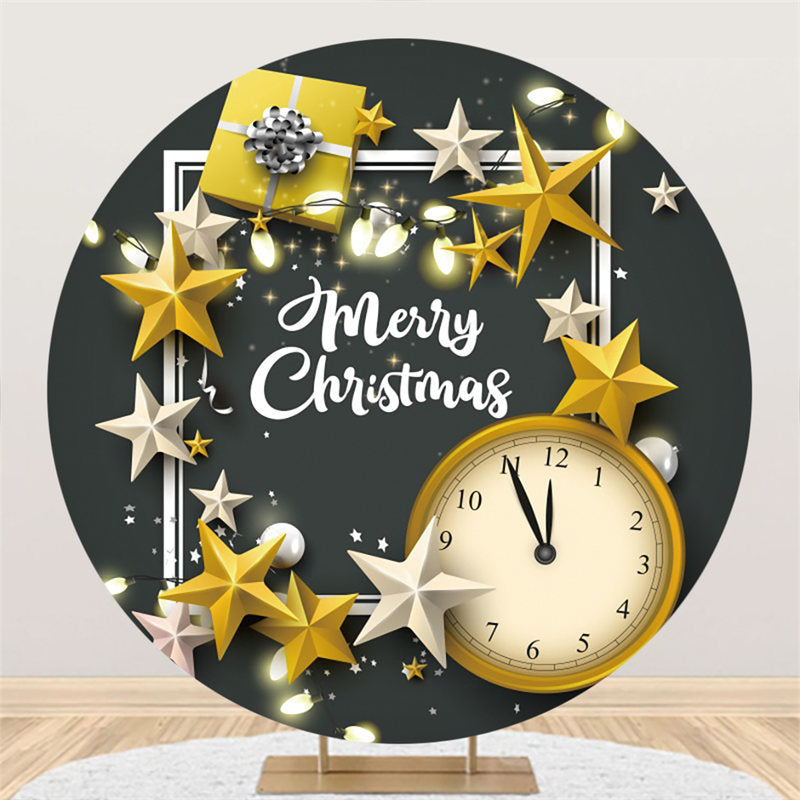 Lofaris Star With Gift And Clock Merry Christmas Circle Backdrop
