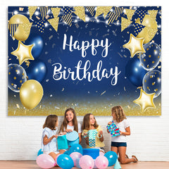 Lofaris Stars and Flags Blue Balloon Happy Birthday Backdrop