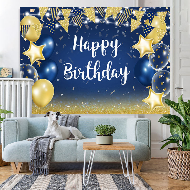 Lofaris Stars and Flags Blue Balloon Happy Birthday Backdrop