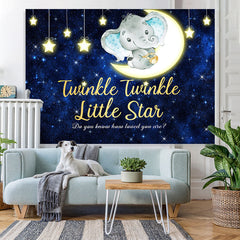 Lofaris Stars and Moon Dark Blue Elephent Baby Shower Backdrop