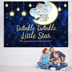 Lofaris Stars and Moon Dark Blue Elephent Baby Shower Backdrop