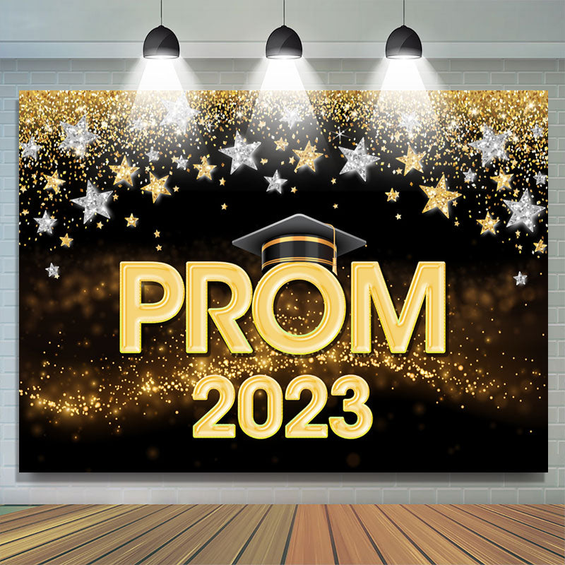 Lofaris Stars Gold Sparkling Bokeh Black Prom 2023 Backdrop
