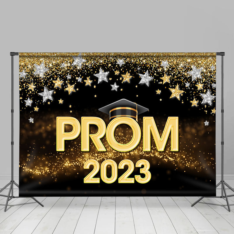 Lofaris Stars Gold Sparkling Bokeh Black Prom 2023 Backdrop