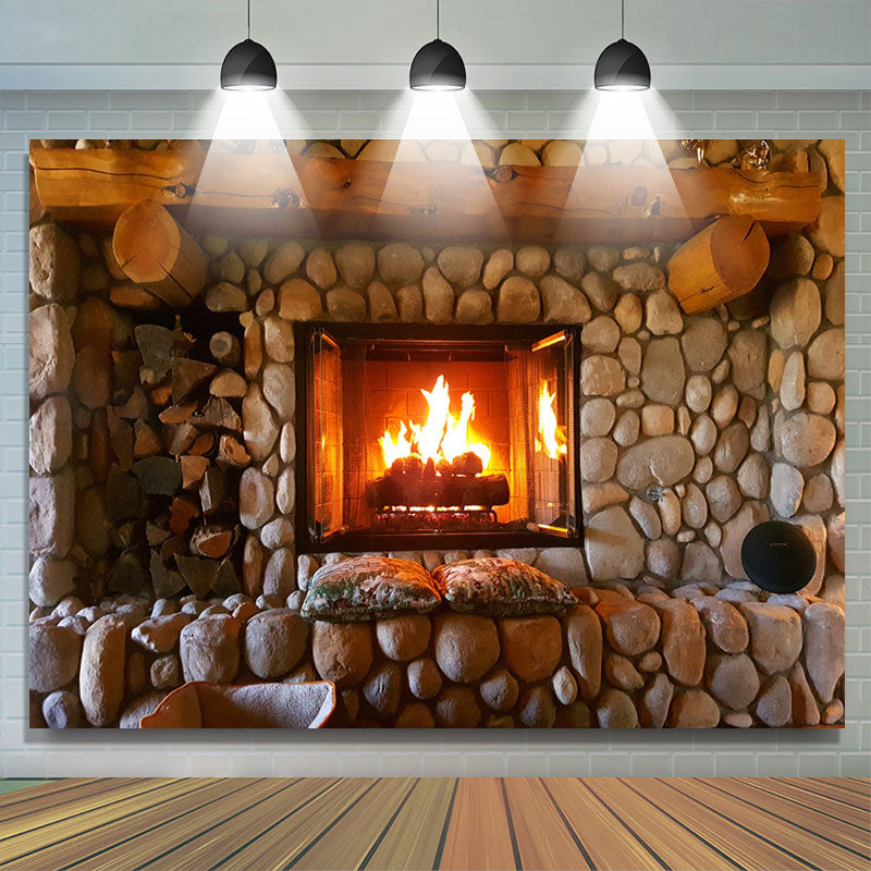 Lofaris Stone House With Warmth In Winter Happy Holiday Backdrop