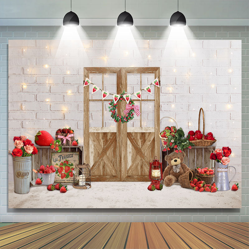 Lofaris strawberry Sweet Grils Happy First Birthday Backdrop