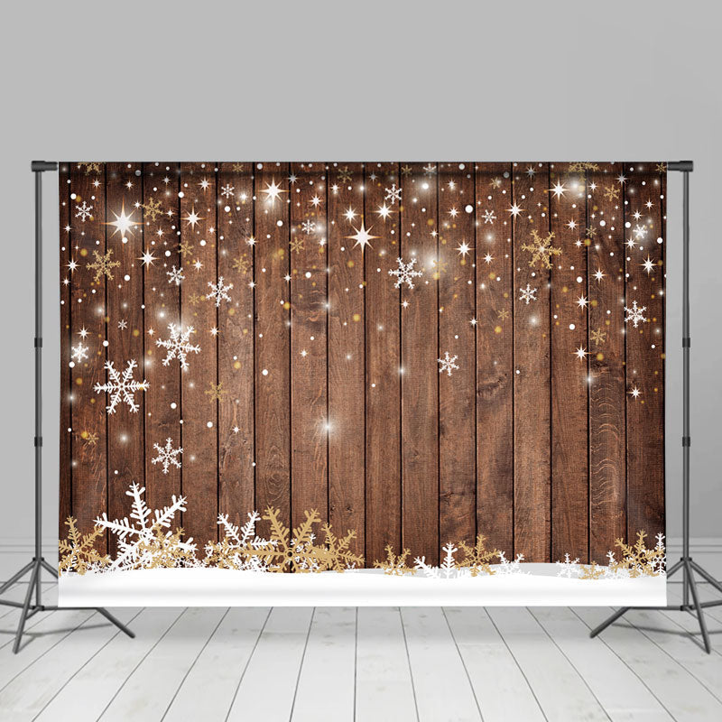Lofaris Strip Brown Wooden White Snowflake Winter Backdrop