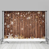 Lofaris Strip Brown Wooden White Snowflake Winter Backdrop