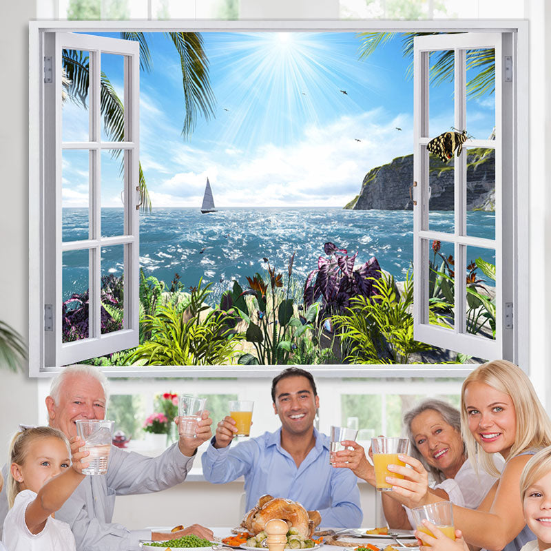 Lofaris Summer Beach Window Seaside Sunshine Backdrop
