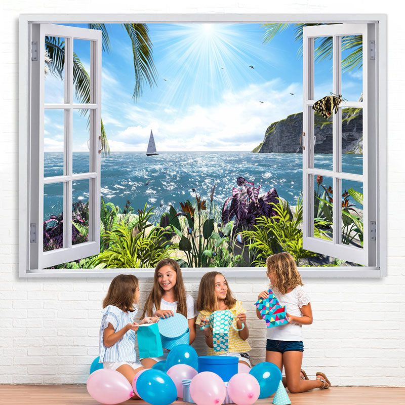 Lofaris Summer Beach Window Seaside Sunshine Backdrop