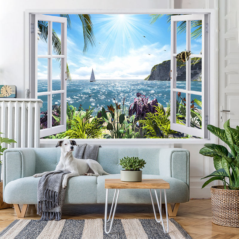 Lofaris Summer Beach Window Seaside Sunshine Backdrop