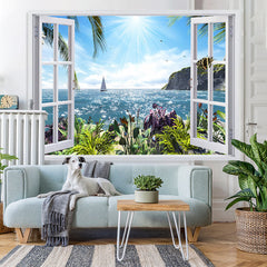 Lofaris Summer Beach Window Seaside Sunshine Backdrop