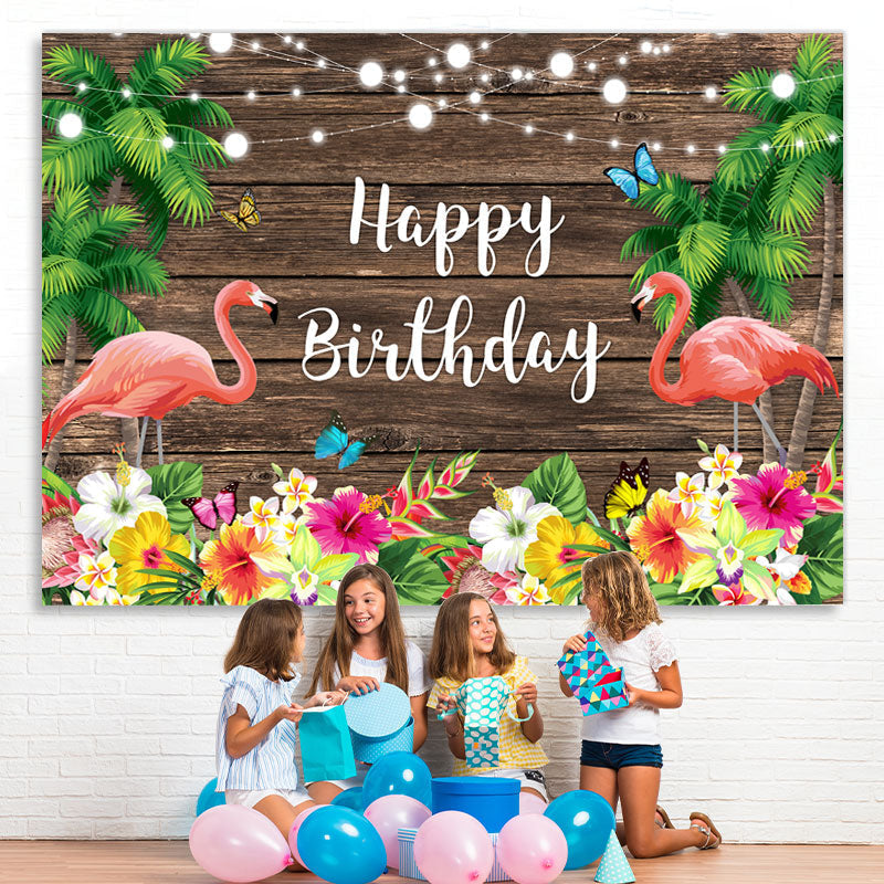 Lofaris Summer Flamingo Butterfly Birthday Photo Backdrop for Decor