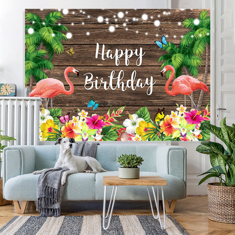 Lofaris Summer Flamingo Butterfly Birthday Photo Backdrop for Decor