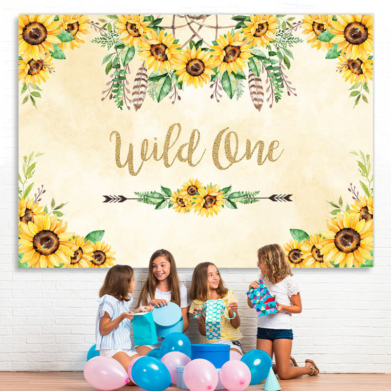 Lofaris Sunflower and Feather Wild one Yellow Birthday Backdrop