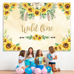 Lofaris Sunflower and Feather Wild one Yellow Birthday Backdrop