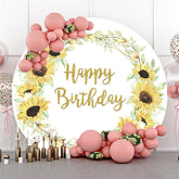 Lofaris Sunflower And Leaves Happy Birthday Circle Backdrop