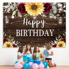 Lofaris Sunflower and Red Roses Wood Happy Birthday Backdrop