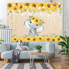 Lofaris Sunflower Elephant Gold Glitter Lights Baby Shower Backdrop