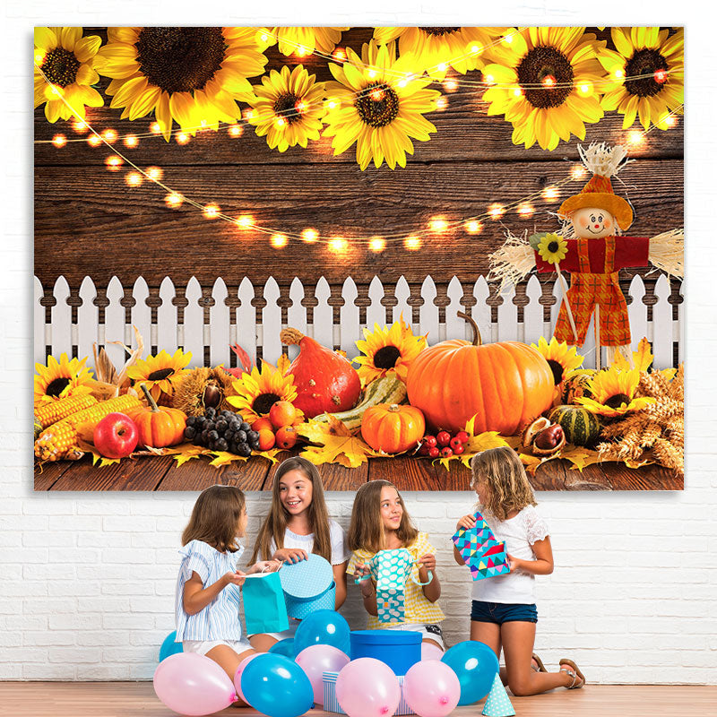 Lofaris Sunflower Harvest of Melons and Fruits Fall Backdrop
