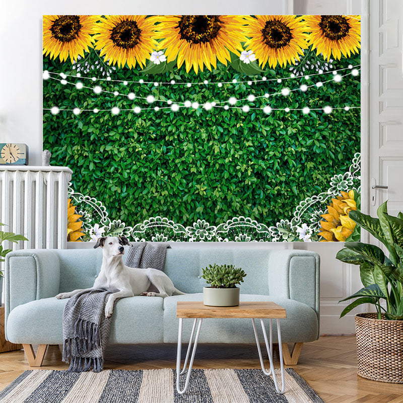 Lofaris Sunflower Lace Green Leaves Lights Backdrops for Party