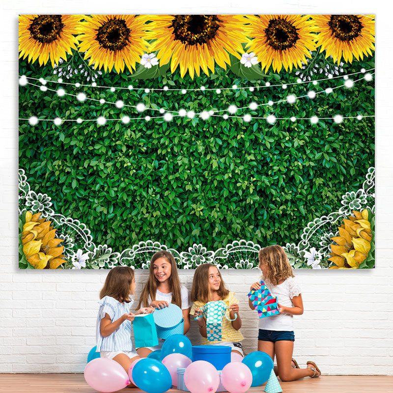 Lofaris Sunflower Lace Green Leaves Lights Backdrops for Party