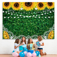 Lofaris Sunflower Lace Green Leaves Lights Backdrops for Party