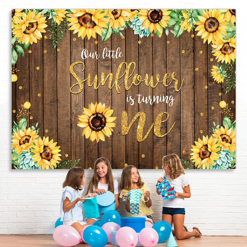 Lofaris Sunflower Wooden Golden Dots 1St Birthday Backdrop
