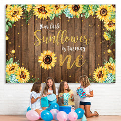 Lofaris Sunflower Wooden Golden Dots 1St Birthday Backdrop