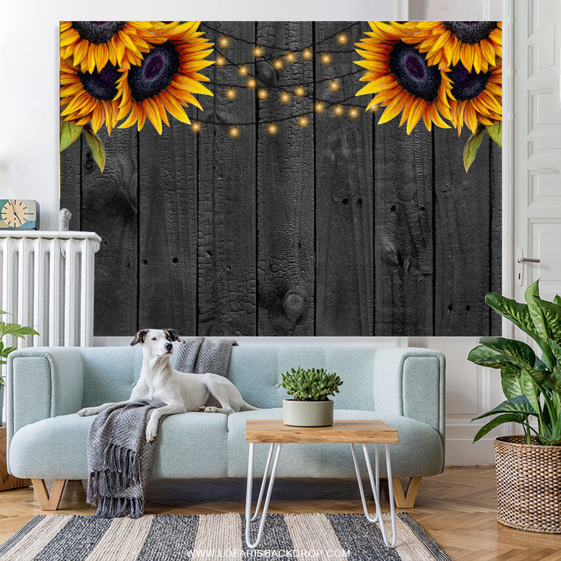 Lofaris Sunflowers And Black Wooden Birthday Party Backdrop