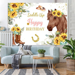 Lofaris Sunflowers And Brown Horse Gold Glitter Birthday Backdrop