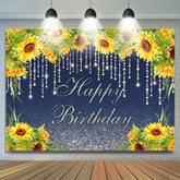 Lofaris Sunflowers And Glitter Lines Happy Birthday Backdrop