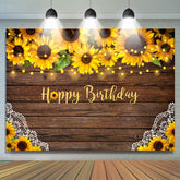 Lofaris Sunflowers and Lace Wooden Happy Birthday Backdrop